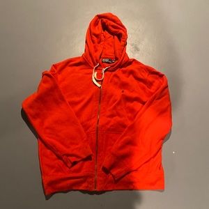 Men’s polo 2XL hoodie jacket.  Has two small stains on one sleeve.